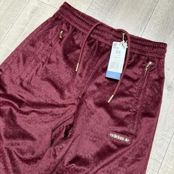 Adidas Originals Monogram Velour Track Trefoil Pants Shadow Red IX6735 Size XS